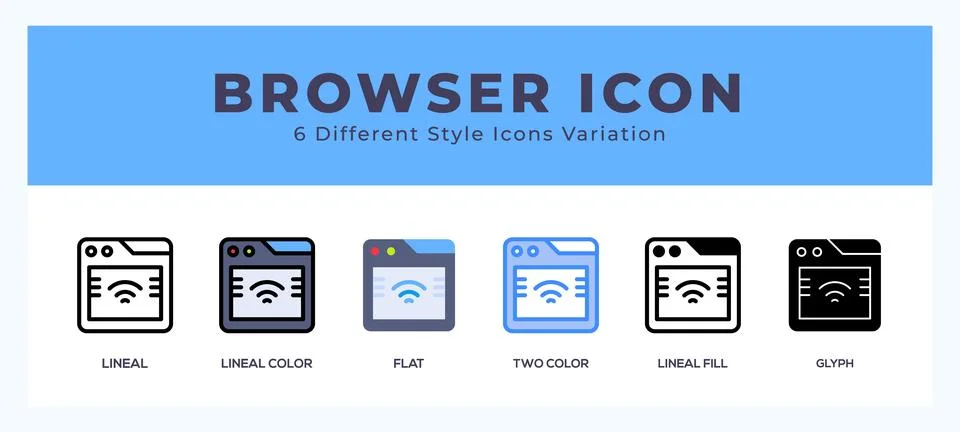 Browser icon set with different styles. Icons designed in filled. outline. .. Stock Illustration