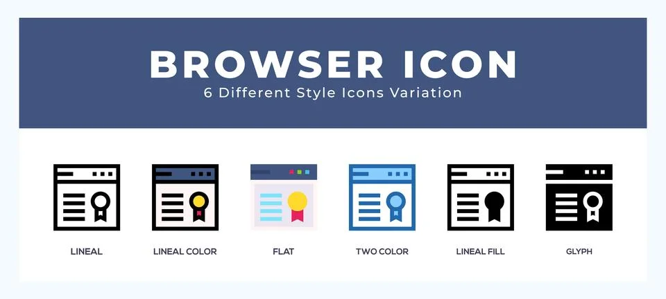 Browser icon set with different styles. Design elements for logo. Vector il.. Stock Illustration