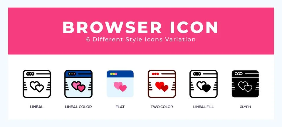 Browser icon set with different styles. Icons designed in filled. outline. .. Illustrazione stock