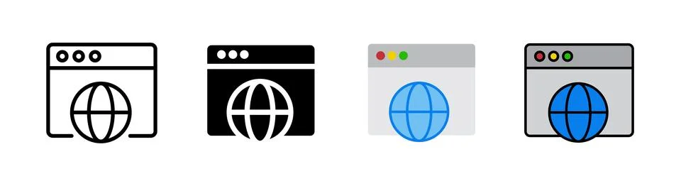 Browser icon set, outlined editable stroke, flat glyph, and colored. Stock-Illustration