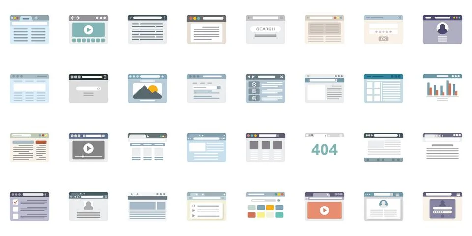 Browser icons set flat vector. Computer window Stock Illustration