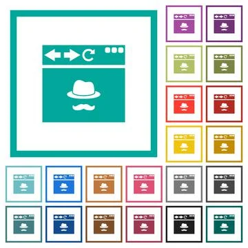 Browser incognito window flat color icons with quadrant frames Stock Illustration