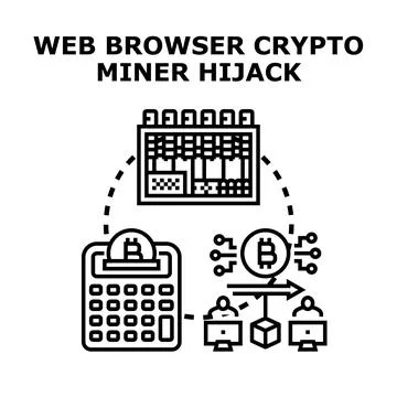 Browser infecting system cryptocurrency mining hijack Stock Illustration