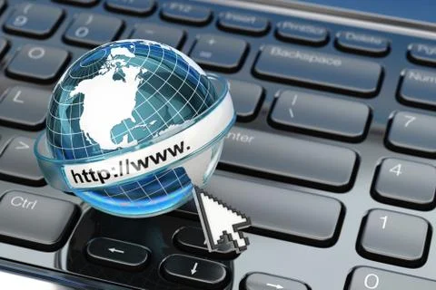Browser. internet concept.. earth on laptop keyboard. Ilustración de archivo