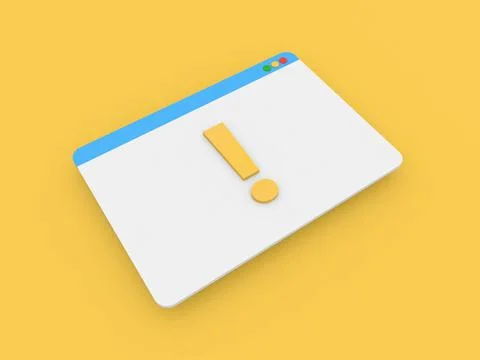 Browser internet page and exclamation mark on yellow background. Stock Illustration