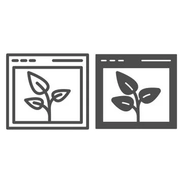 Browser with leaf line and glyph icon. Web window and plant vector illustration Stock Illustration