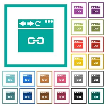Browser link flat color icons with quadrant frames Stock Illustration
