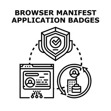 Browser manifest application badges secure online services Stock Illustration