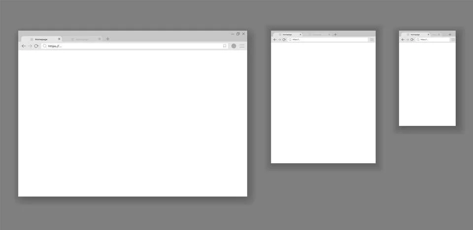Browser mockups set. Web windows screen. Internet empty pages concept with Stock Illustration