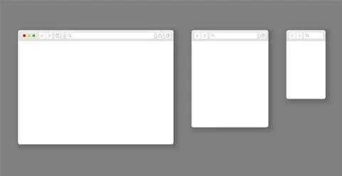 Browser mockups. Website different devices web window mobile screen internet Illustrazione stock