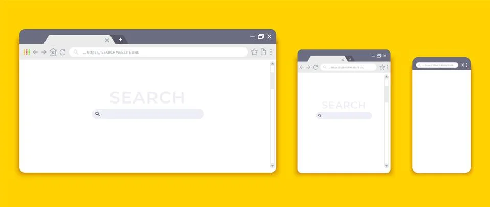 Browser mockups. Website interface for different devices, empty laptop tablet Stock Illustration