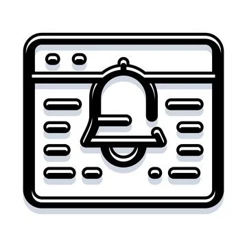 Browser notification bell icon receiving alerts Stock Illustration