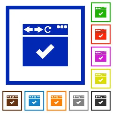 Browser ok flat framed icons Illustrazione stock
