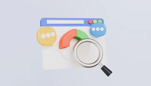 Browser with pie graph and magnifying glass, data analysis, business planning Stock Illustration