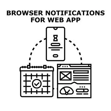 Browser push notification system connecting web application and mobile Stock Illustration