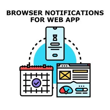 Browser push notification system connecting web application and mobile Stock Illustration