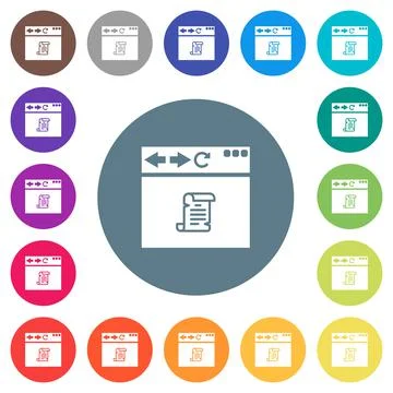 Browser running script flat white icons on round color backgrounds イラスト素材