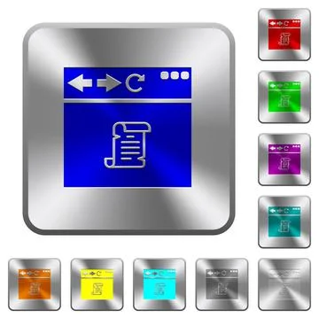 Browser running script rounded square steel buttons Illustrazione stock