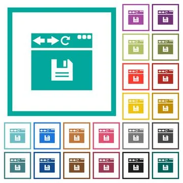 Browser save flat color icons with quadrant frames Stock Illustration