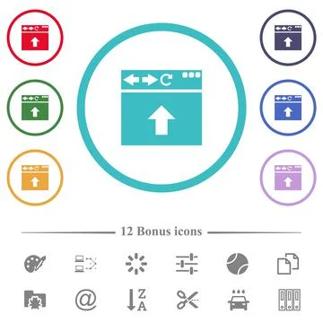 Browser scroll up flat color icons in circle shape outlines Stock Illustration