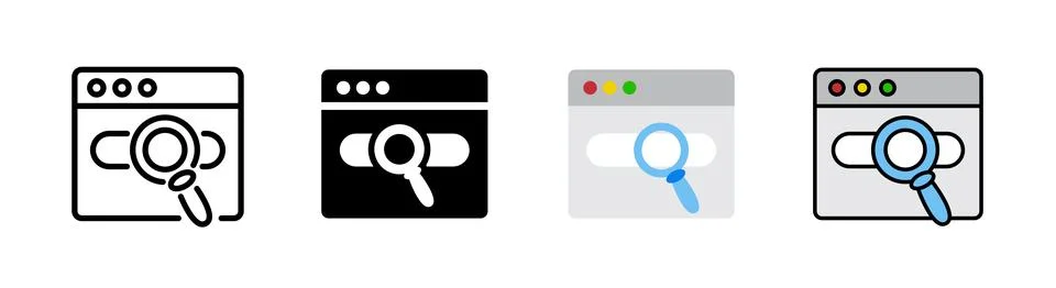 Browser searching icon set, outlined editable stroke, flat glyph, and colored Stock-Illustration