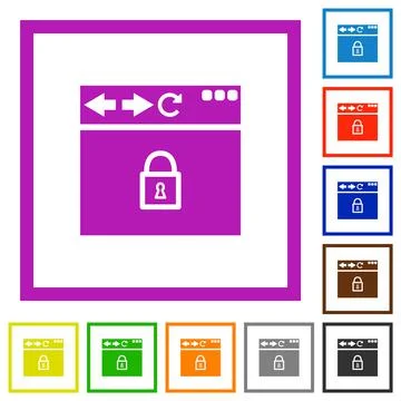 Browser secure flat framed icons Stock Illustration