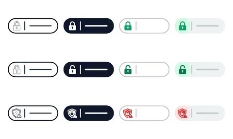 Browser security status interface elements featuring padlock and shield ico.. Stock Illustration