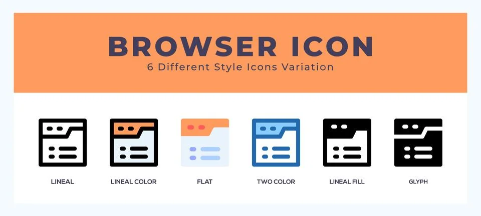 Browser set of icons. Vector illustration with different styles. Stock Illustration