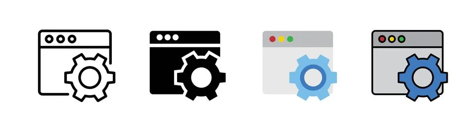 Browser settings icon set, outlined editable stroke, flat glyph, and colored. Stock-Illustration