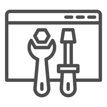 Browser settings line icon. Window with screwdriver and wrench. Internet Illustrazione stock