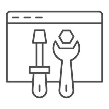 Browser settings thin line icon. Window with screwdriver and wrench. Internet Stock Illustration