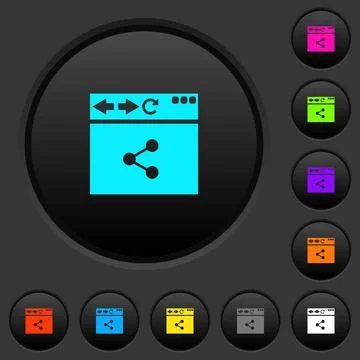 Browser share dark push buttons with color icons 스톡 일러스트