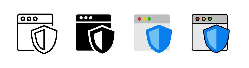 Browser shield icon set, related to protection or security. Outlined editab.. Stock-Illustration