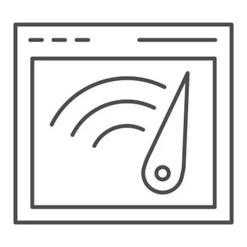 Browser speed thin line icon. Computer window speedometer vector illustration Stock Illustration