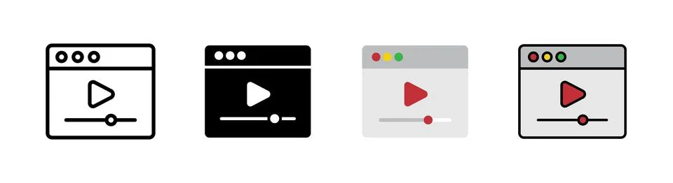 Browser streaming icon set, outlined editable stroke, flat glyph, and colored Stock-Illustration