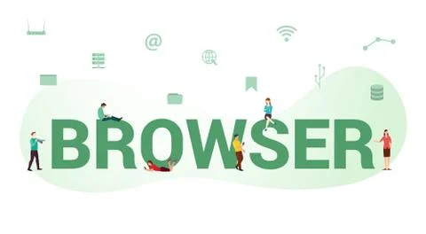 Browser surfing internet concept with big word or text and team people with m Stock Illustration
