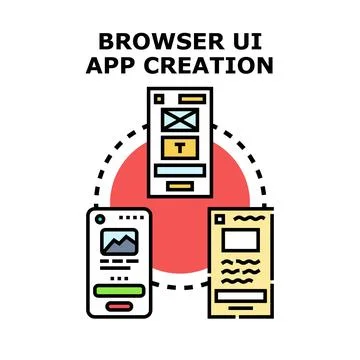 Browser ui app creation and mobile development process 库存插图