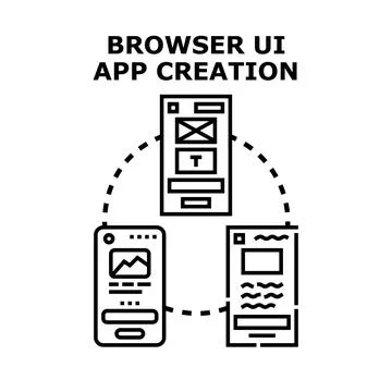 Browser ui app creation and mobile development process 库存插图