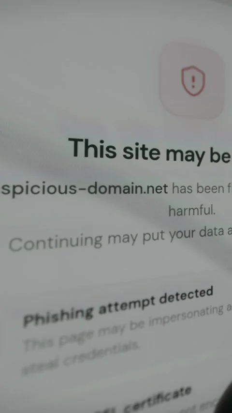 Browser warning of a detected phishing attempt, unsafe site Stock Footage 333832416