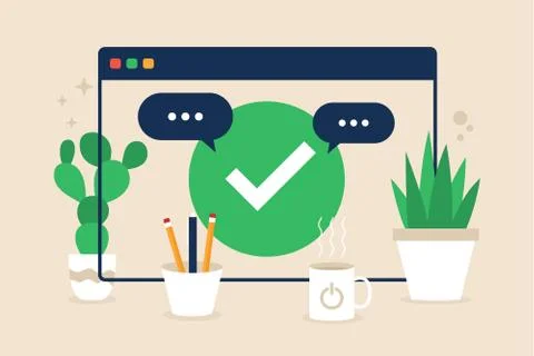 Browser, web site, check mark, approve icon. Simple color with vector element Stock Illustration