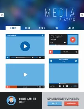 Browser web site page with video player ui interface and navigation. Vector Stock Illustration