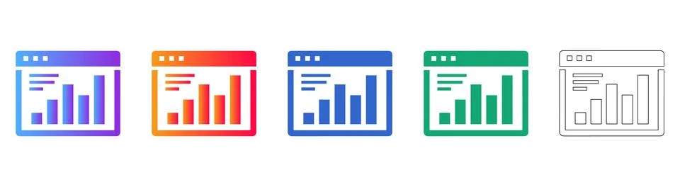 Browser Window Analytics Dashboard Icons in Five Styles Illustrazione stock