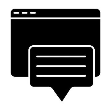 Browser window and speech bubble solid icon. Message and computer window vector Illustrazione stock