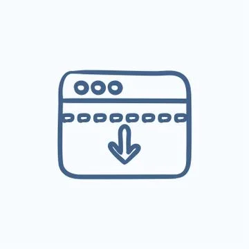 Browser window with arrow down sketch icon Stock Illustration
