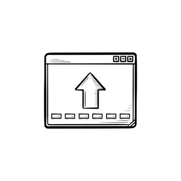 Browser window with arrow up hand drawn outline doodle icon. Stock Illustration