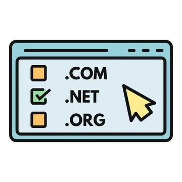 Browser window choosing domain extensions for website registration Ilustração Stock