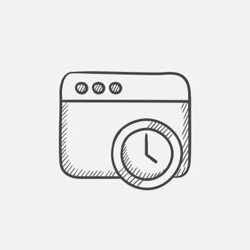 Browser window with clock sign sketch icon Stockillustratie