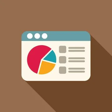 Browser window displaying business pie chart with data analysis results 库存插图