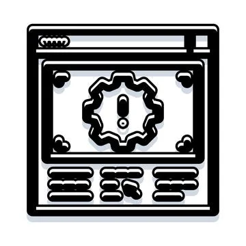 Browser window displaying error, settings, an exclamation point Stock Illustration