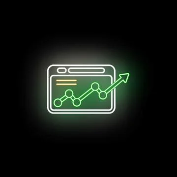 Browser window displaying neon business growth chart Illustrazione stock